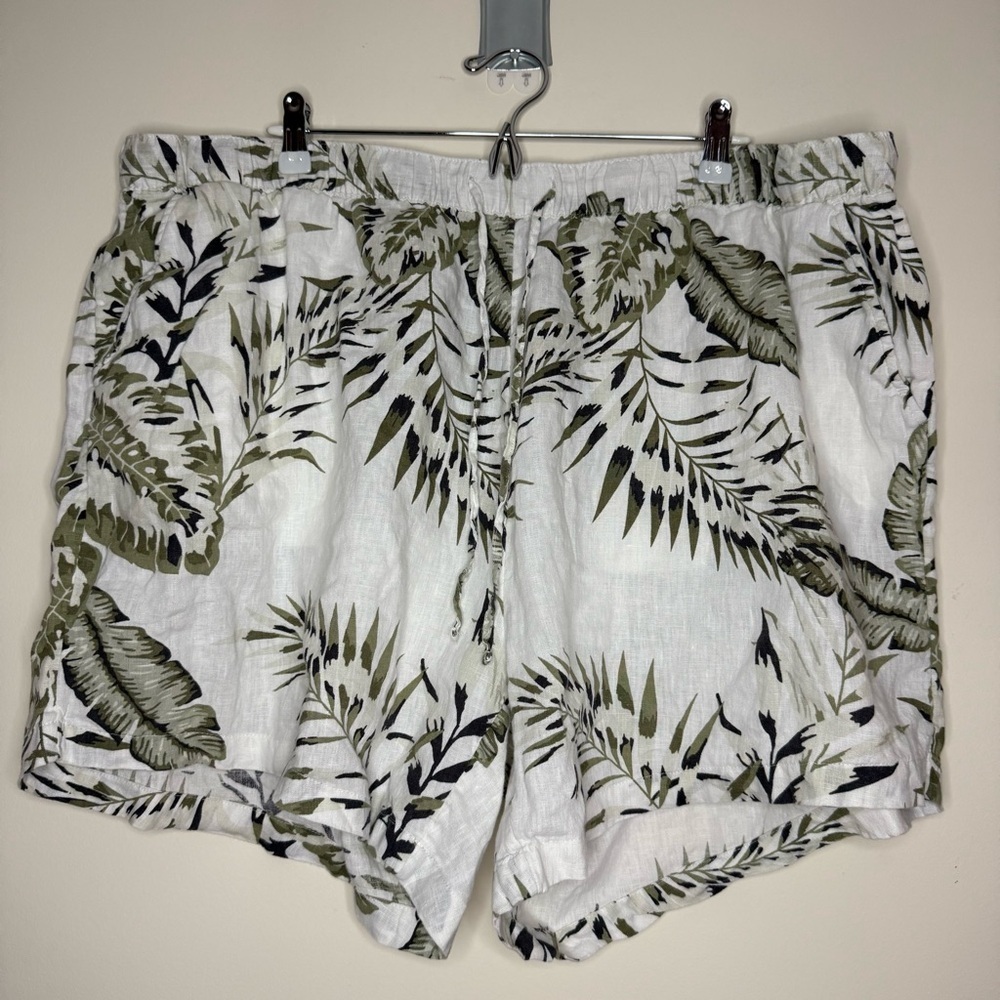 C&C CALIFORNIA 100% Linen Tropical Beachy Boho Pockets Drawstring Flowy Shorts